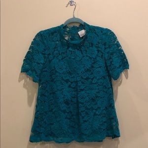 Anthropologie turquoise lace top